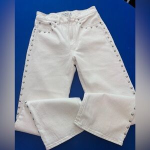 Abercrombie & Fitch White Wide-Leg Jeans with Silver Studs